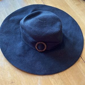 Target Black Wide Brim Straw Sun Hat with Buckle